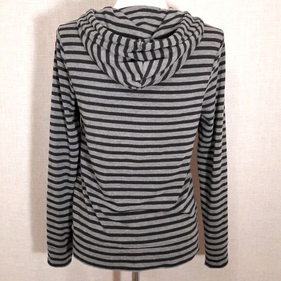 Old Navy Henley Hoodie Size Small Charcoal Stripe Y2K Style Kangaroo Pocket Goth - Picture 3 of 15